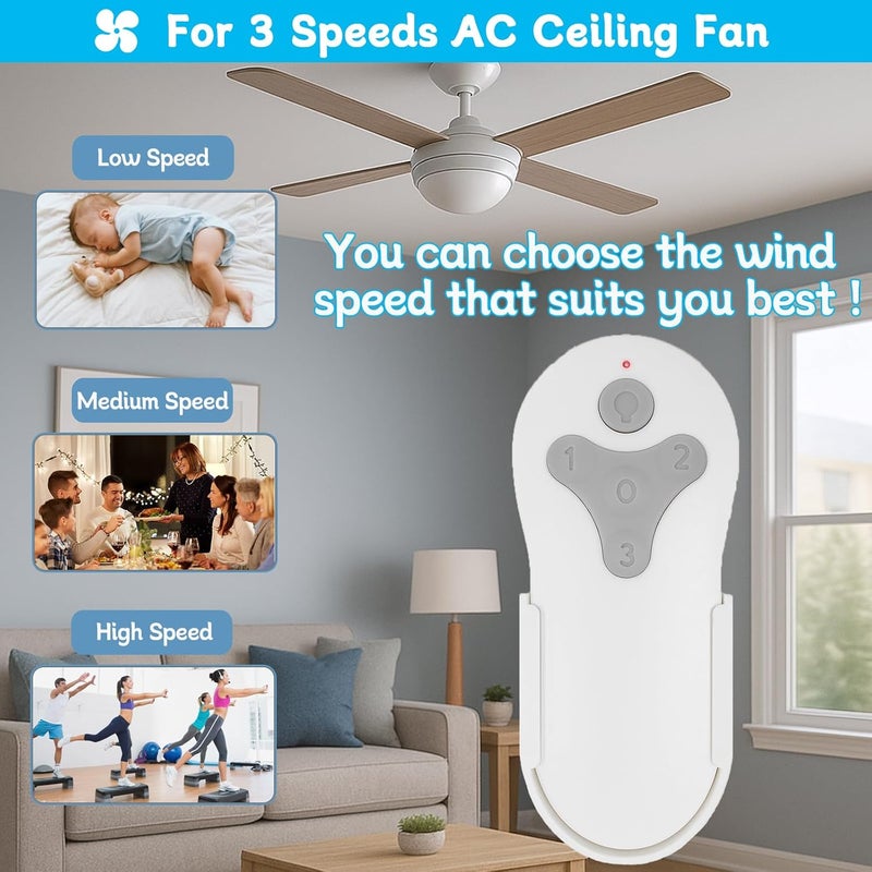 COREBAY Ceiling Fan Remote Control Replacement for Harbor Breeze, Replace for A25-FA0138, KUJCE10311, TR214B, KUJCE10712, TR214A, KUJCE10610, Light Dimmer with 3 Speeds, 304.25MHz (Remote Only) - Image 1